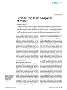 Personal Regulome Navigation of Cancer