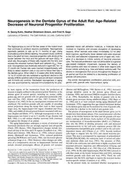 Neurogenesis in the Dentate Gyrus of the Adult Rat: Age-Related Decrease of Neuronal Progenitor Proliferation