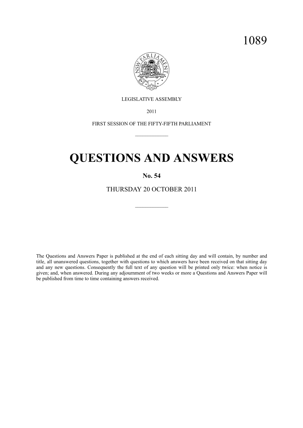 Questions & Answers Paper No. 54