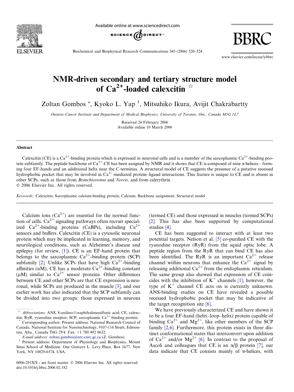 NMR-Driven Secondary and Tertiary Structure Model of Ca -Loaded