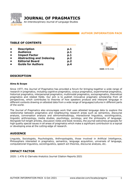 JOURNAL of PRAGMATICS an Interdisciplinary Journal of Language Studies