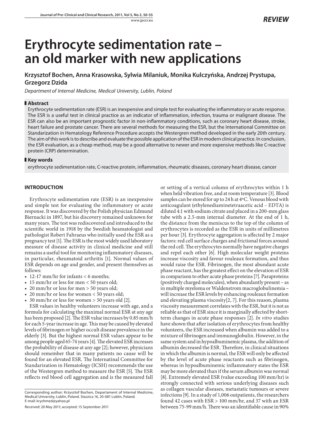 Erythrocyte Sedimentation Rate