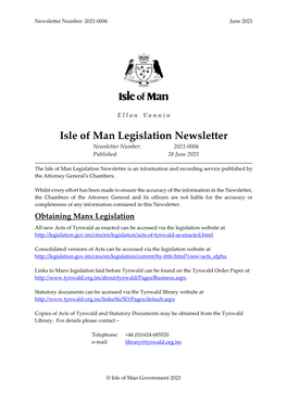 Isle of Man Legislation Newsletter (June 2021)