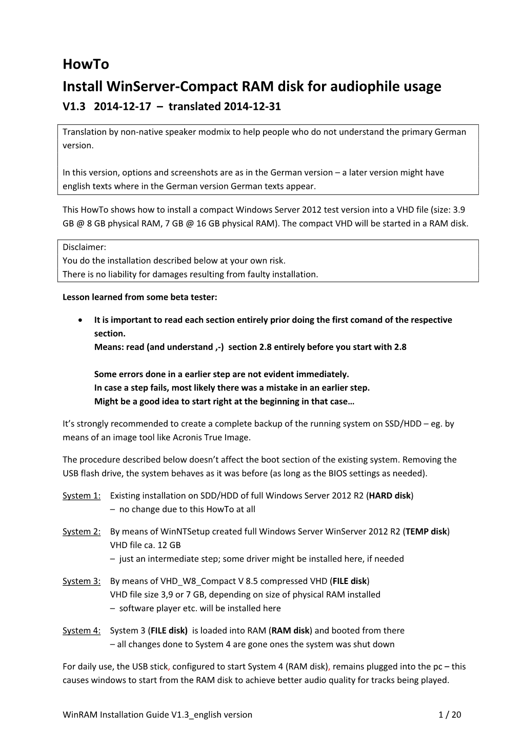 Howto Install Winserver-Compact RAM Disk for Audiophile Usage V1.3 2014-12-17 – Translated 2014-12-31