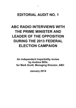 Editorial Audit No.1: ABC Radio Interviews with the Prime Minister