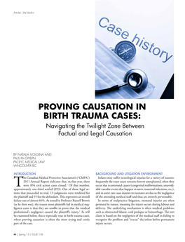 Proving Causation in Birth Trauma Cases: Navigating the Twilight Zone Between Factual and Legal Causation