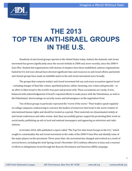 The 2013 Top Ten Anti-Israel Groups in the U.S
