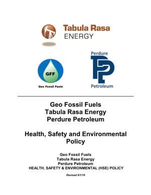 Geo Fossil Fuels Tabula Rasa Energy Perdure Petroleum Health, Safety and Environmental Policy