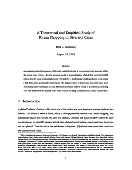 A Theoretical and Empirical Study of Forum Shopping in Diversity Cases