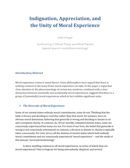 Indignation, Appreciation, and the Unity of Moral Experience