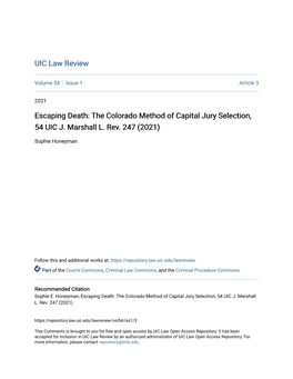 The Colorado Method of Capital Jury Selection, 54 UIC J. Marshall L. Rev