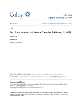 Bern Porter International: Volume 5 Number 3 (February 1, 2001)