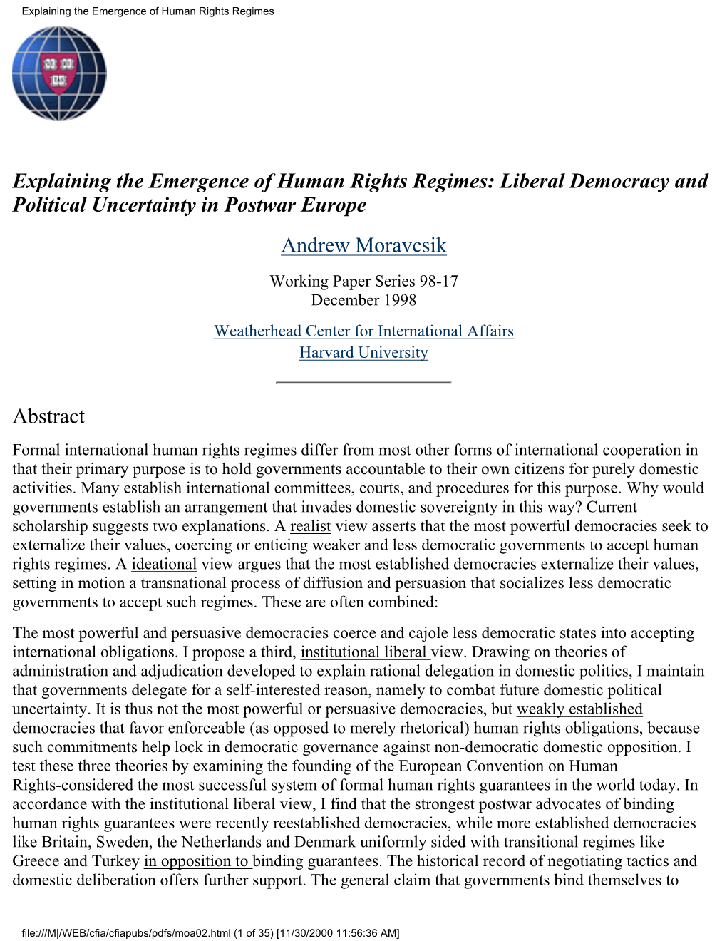 Explaining the Emergence of Human Rights Regimes