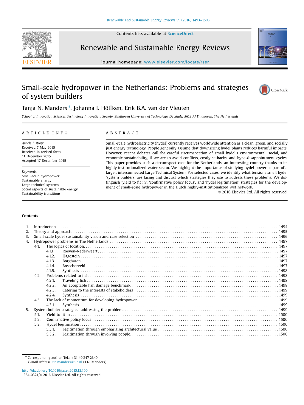 Small-Scale Hydropower in the Netherlands: Problems and Strategies of System Builders