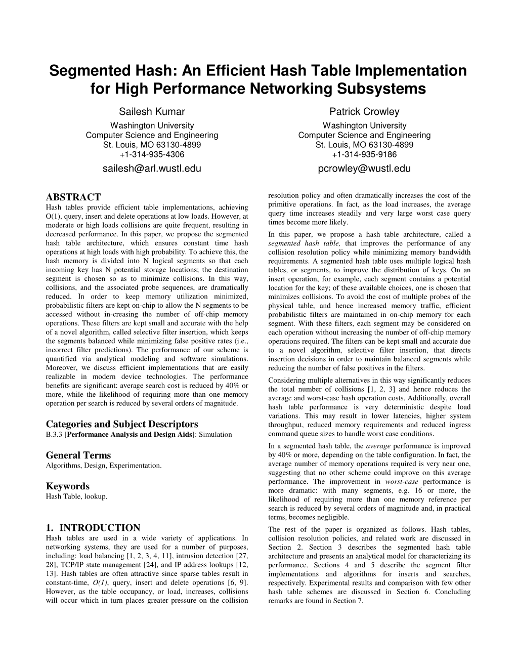 Segmented Hash: an Efficient Hash