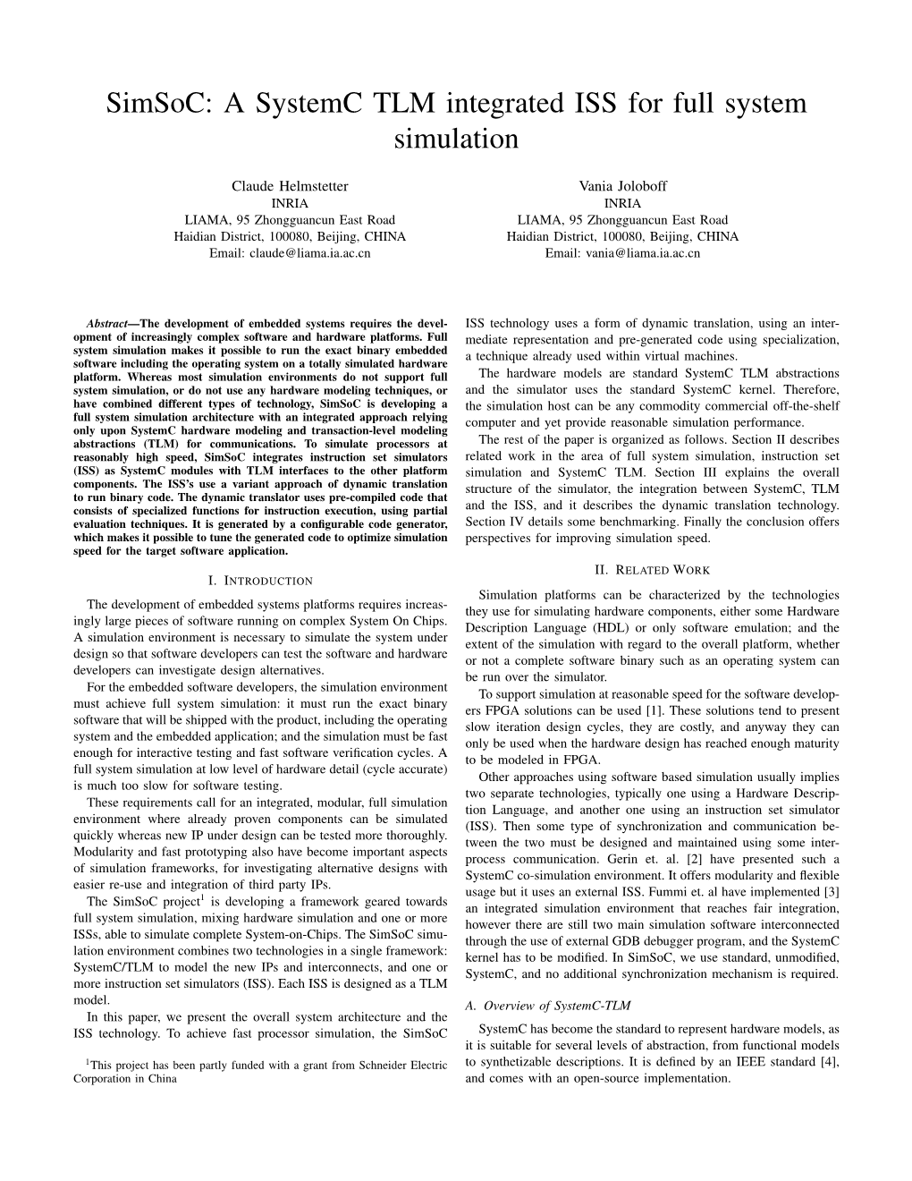 Simsoc: a Systemc TLM Integrated ISS for Full System Simulation