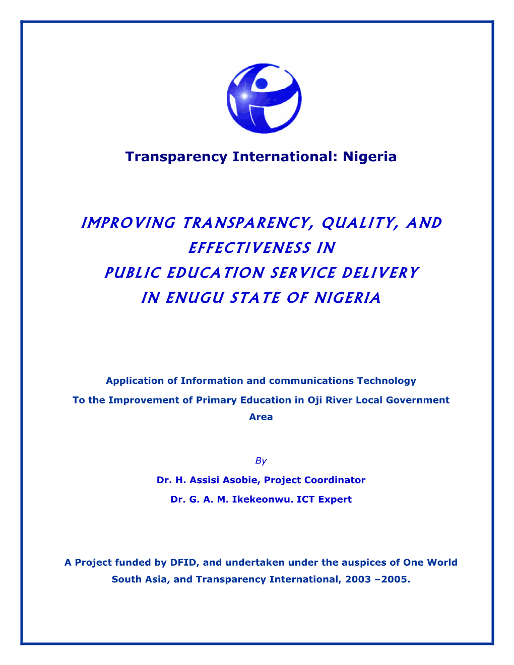 Improving Transparency, Quality, and Effectiveness in Public Education Service Delivery in Enugu State of Nigeria