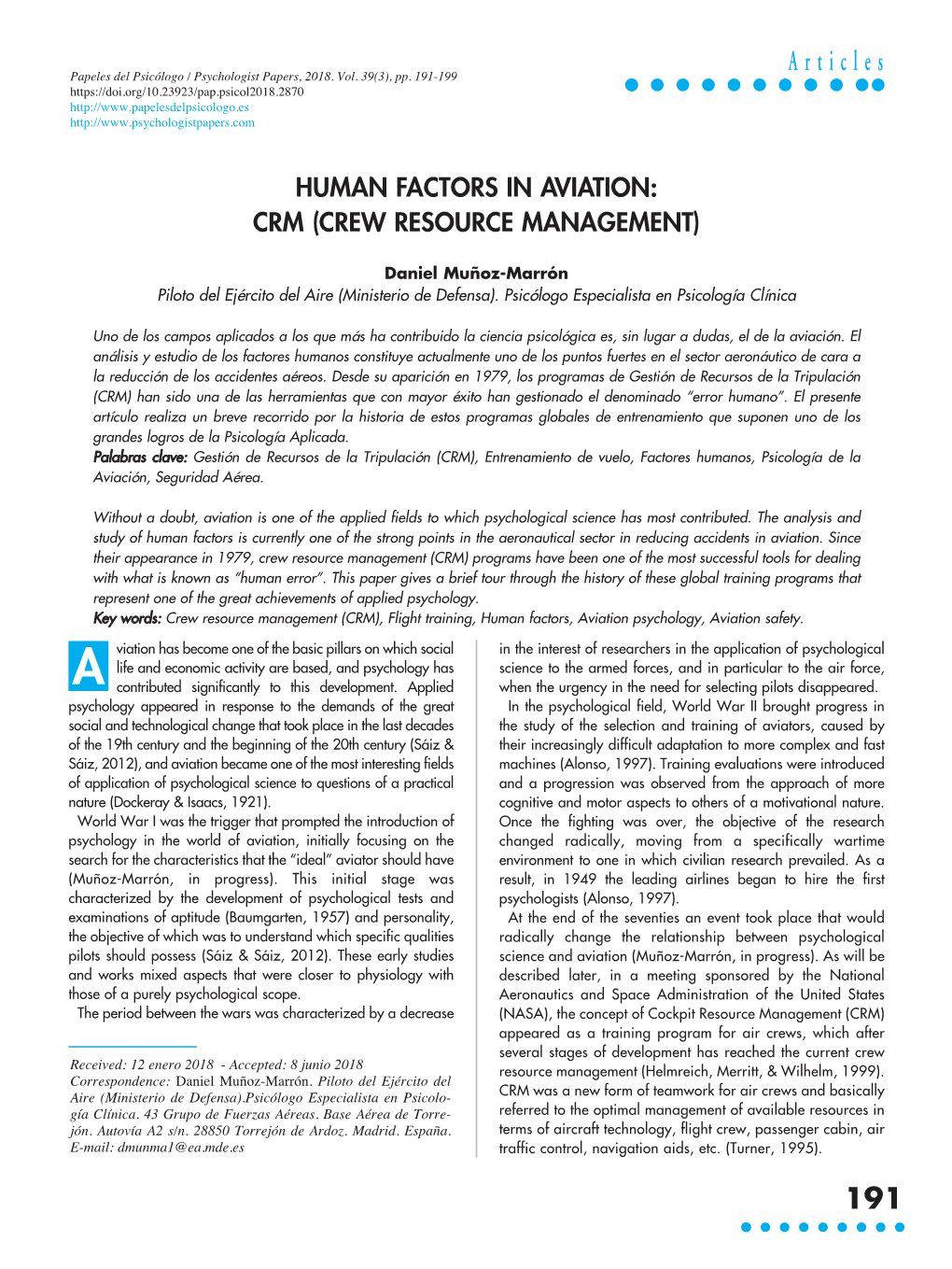 Human Factors in Aviation: Crm (Crew Resource Management)