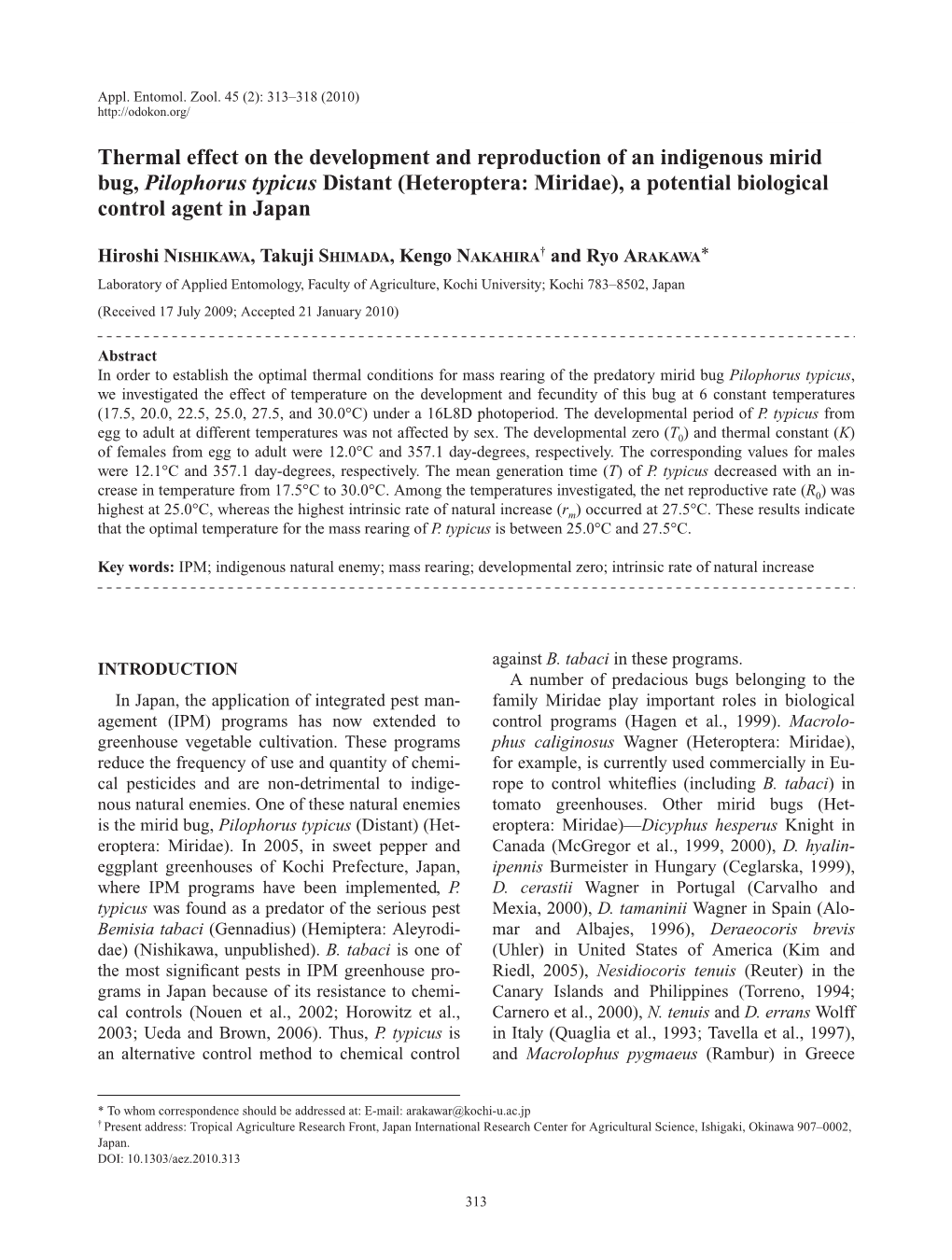 Thermal Effect on the Development and Reproduction of an Indigenous