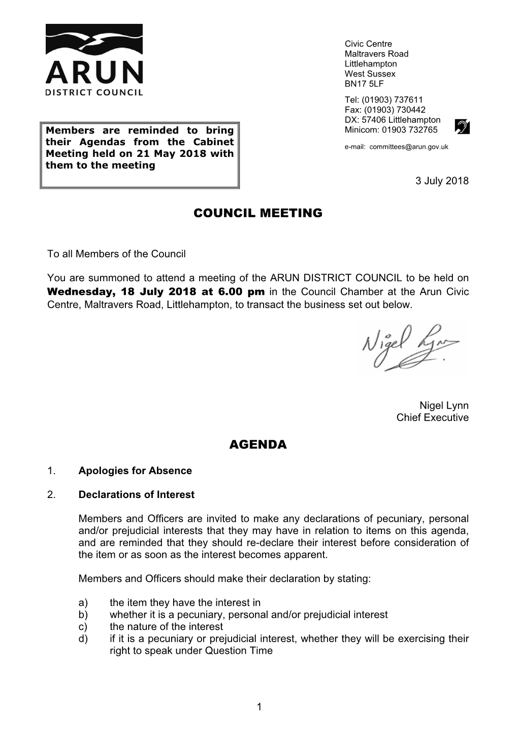 Council Meeting Agenda