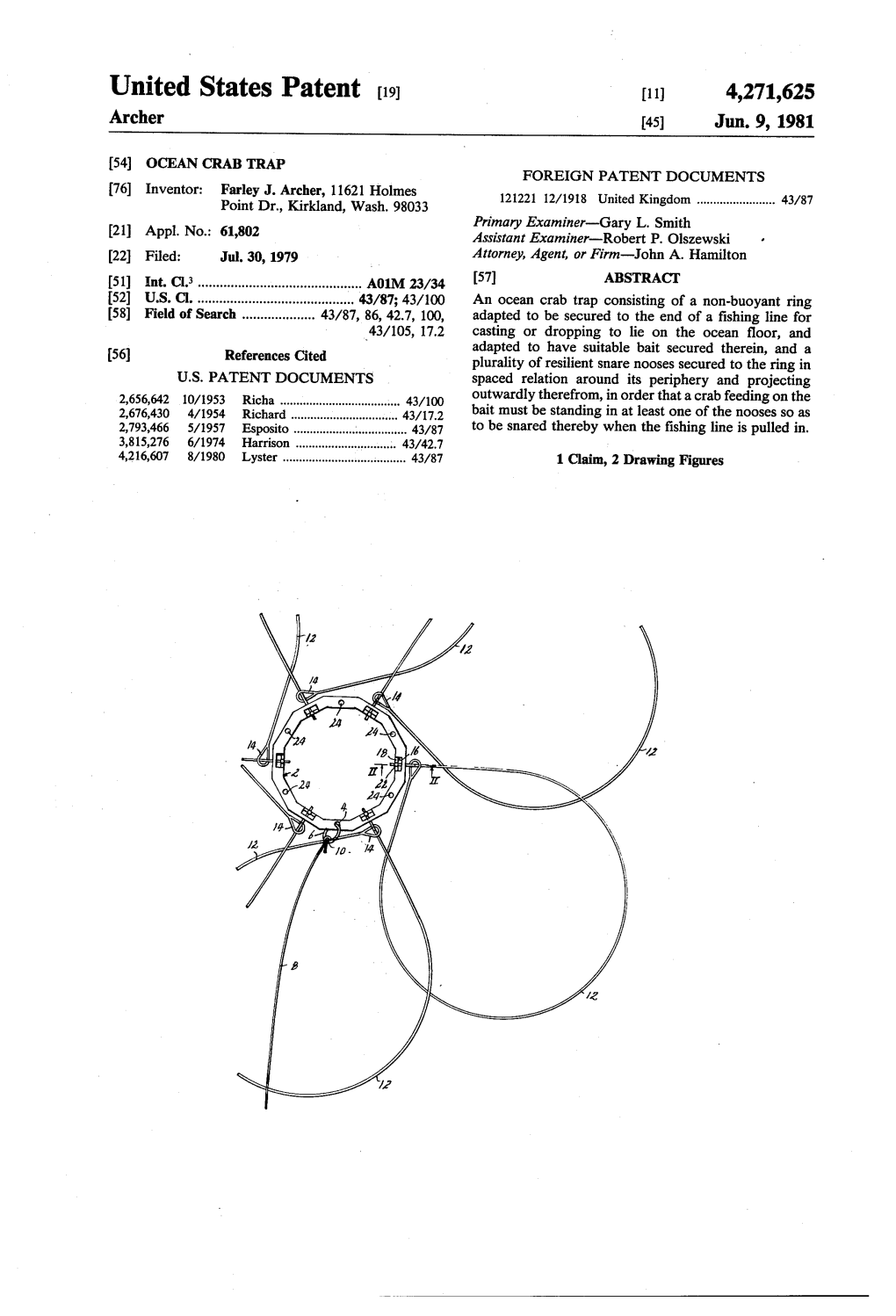 United States Patent (19) 11 4,271,625 Archer 45 Jun