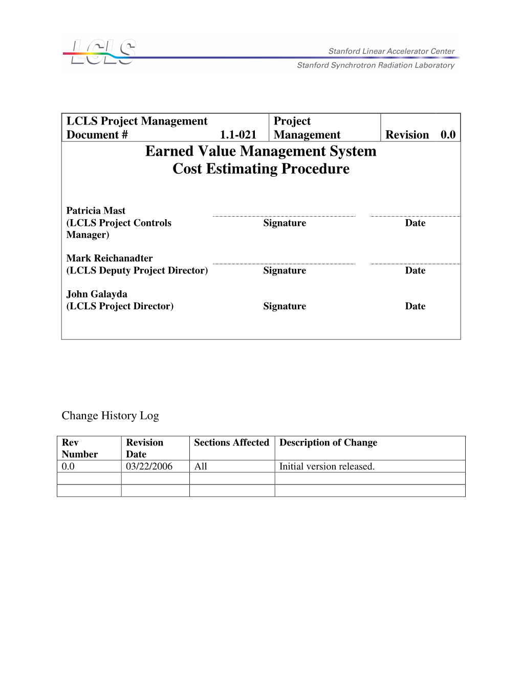 Earned Value Management System Cost Estimating Procedure