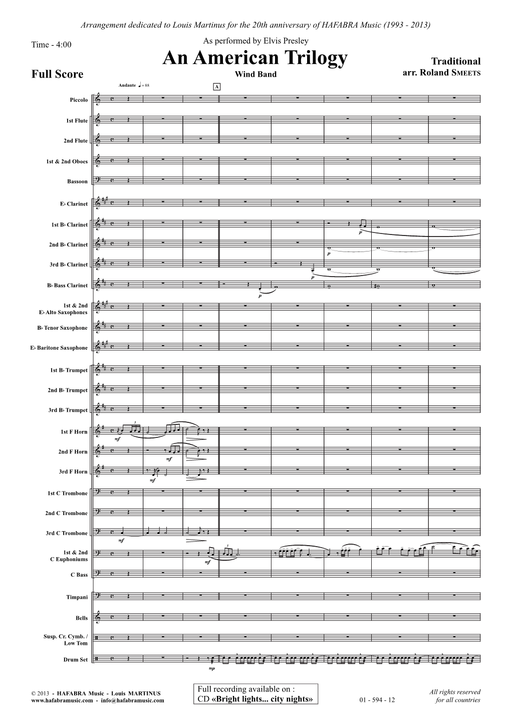 An American Trilogy Traditional Full Score Wind Band Arr