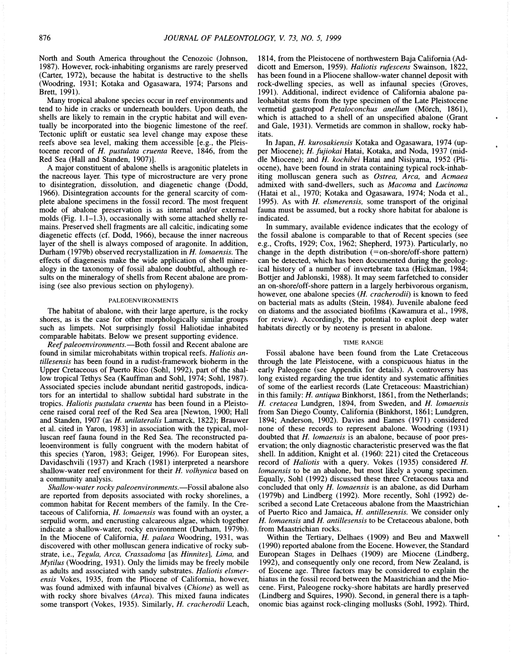 876 JOURNAL of PALEONTOLOGY, V. 73, NO. 5, 1999 North And