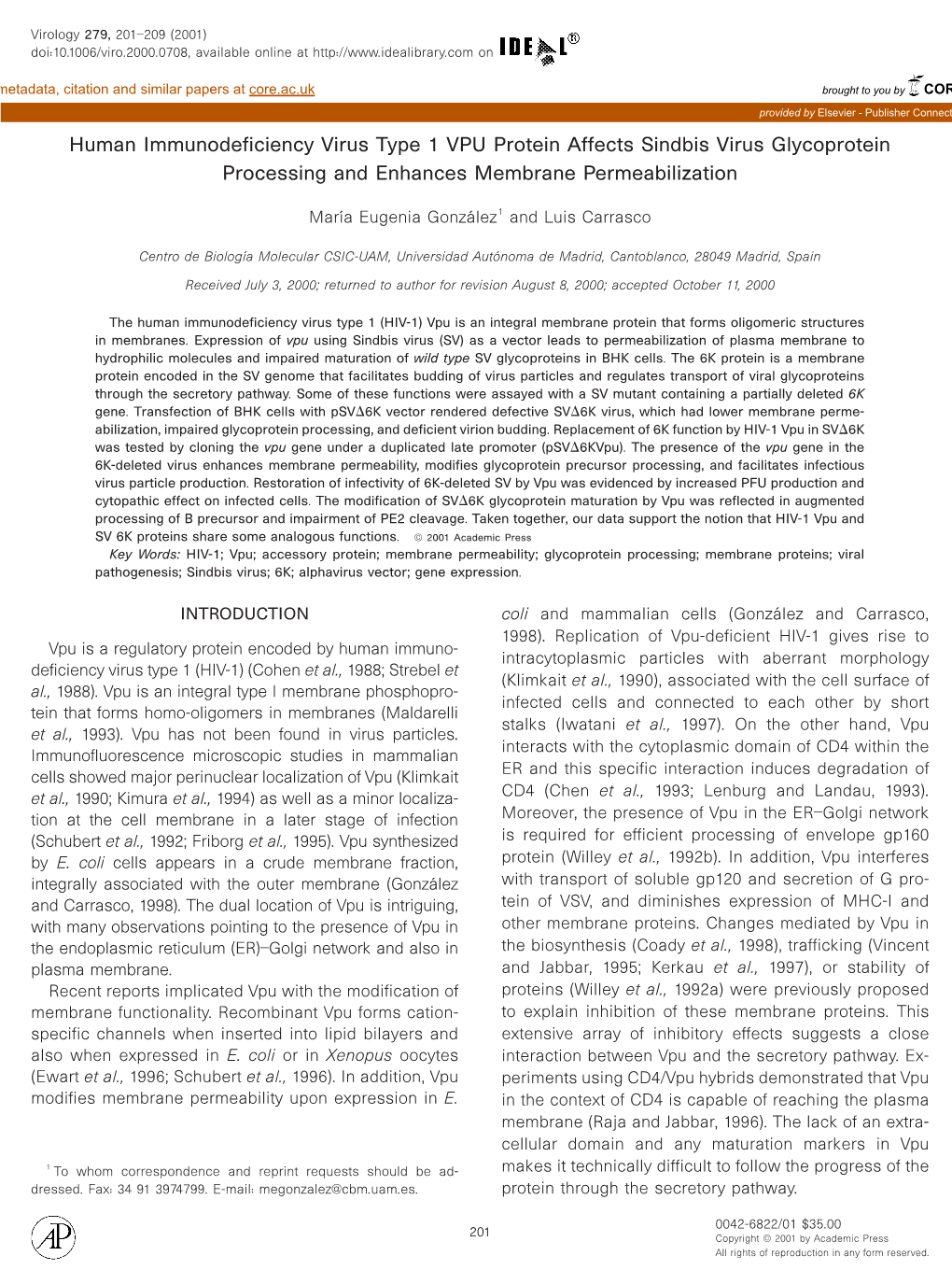 Human Immunodeficiency Virus Type 1 VPU Protein Affects Sindbis Virus Glycoprotein Processing and Enhances Membrane Permeabilization