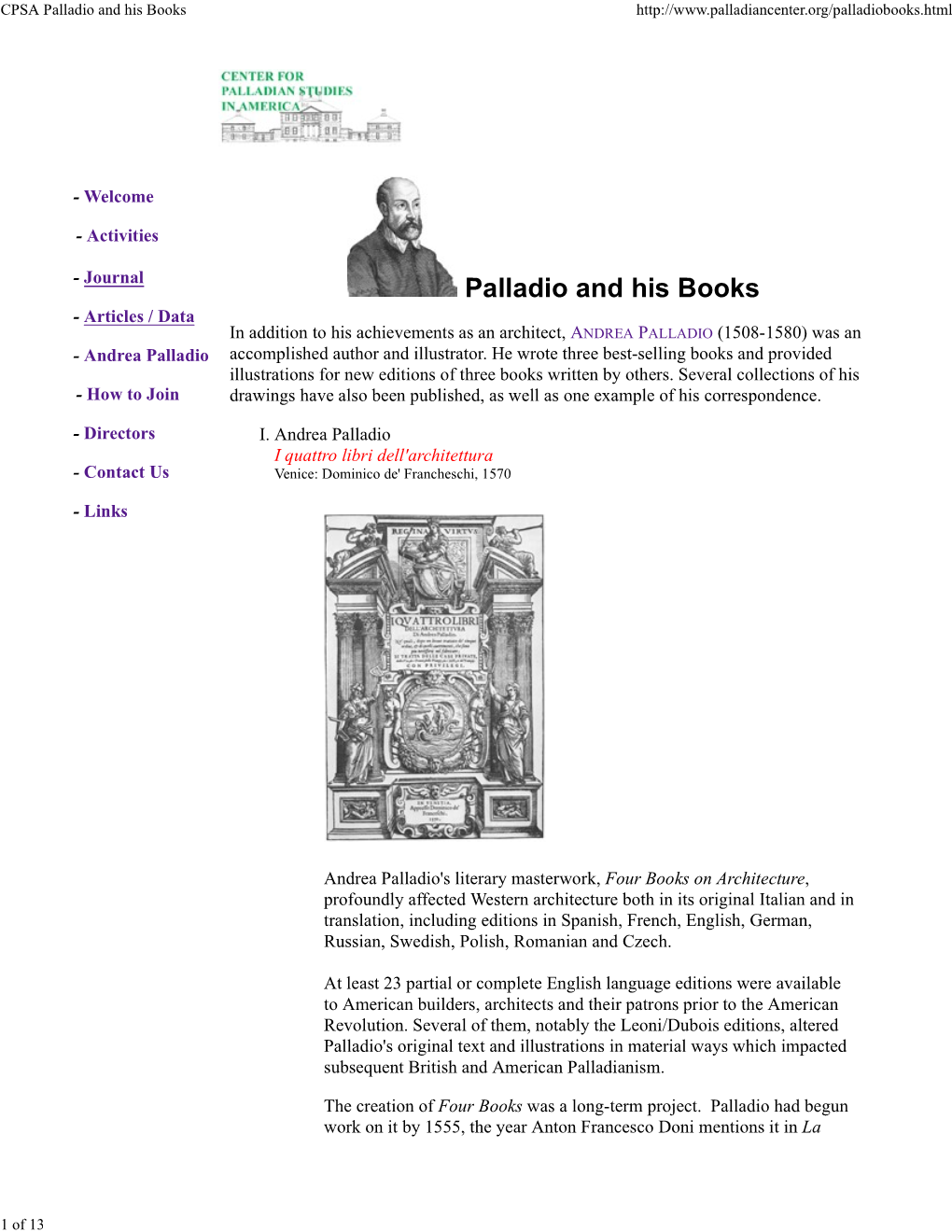 CPSA Palladio and His Books