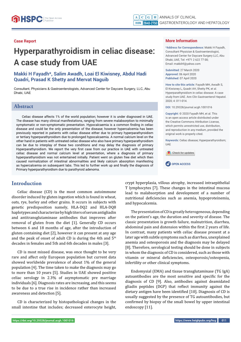Hyperparathyroidism in Celiac Disease: a Case Study from UAE