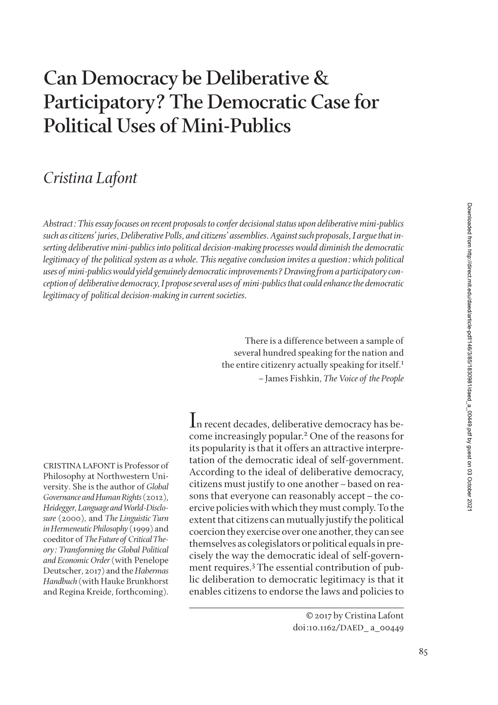 The Democratic Case for Political Uses of Mini-Publics