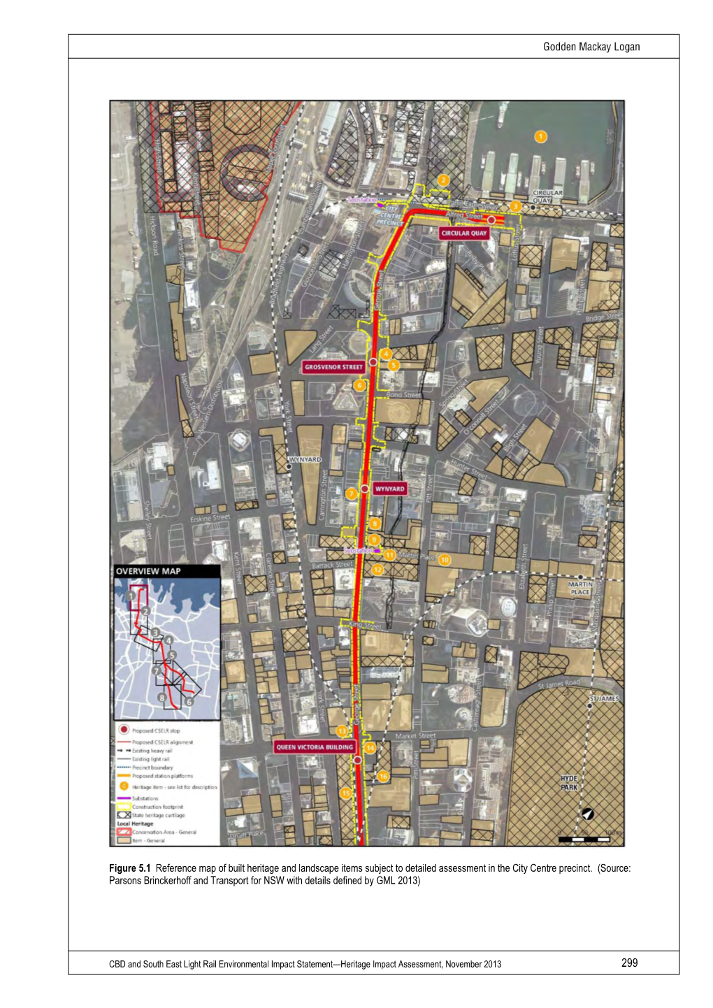 Figure 5.1 Reference Map of Built Heritage and Landscape Items Subject to Detailed Assessment in the City Centre Precinct