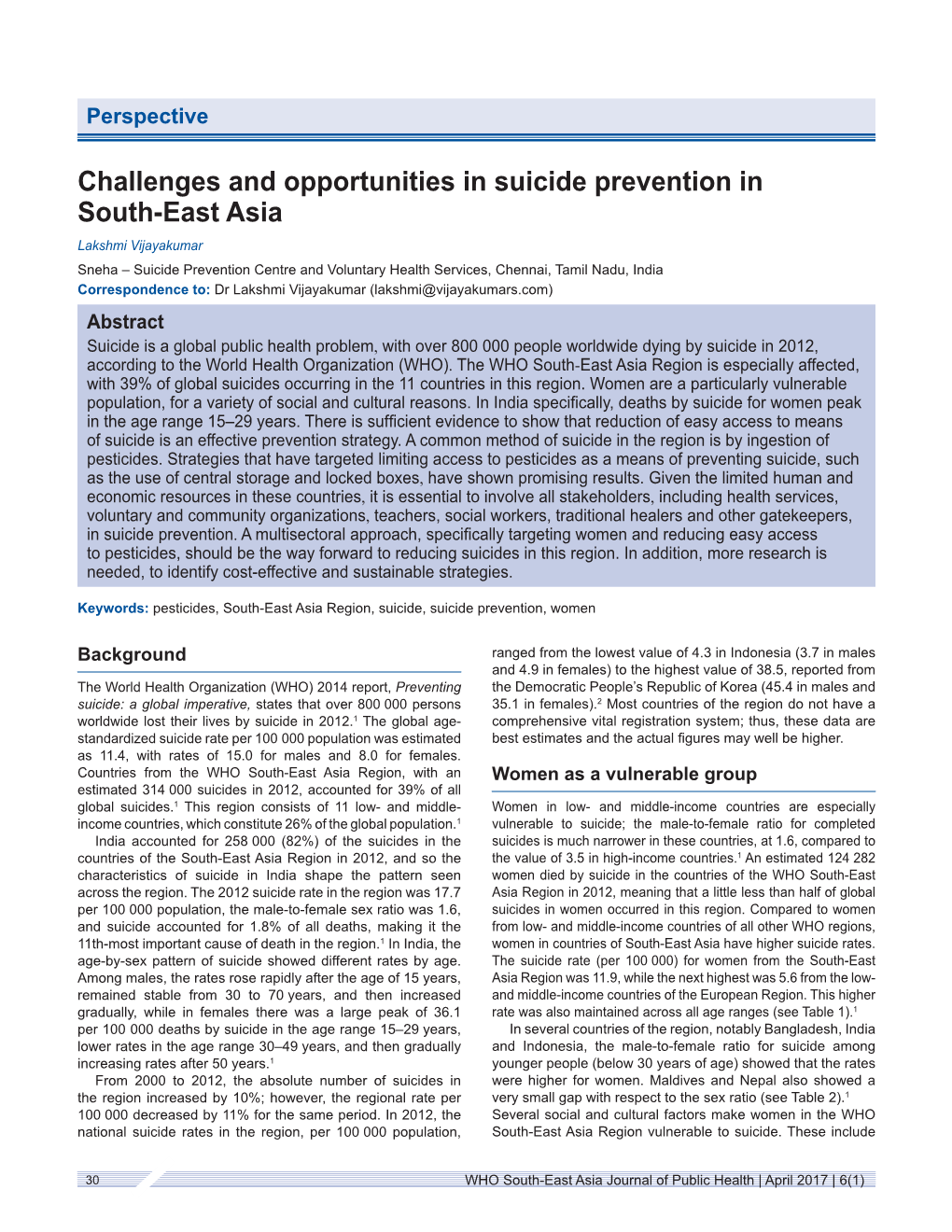 Challenges and Opportunities in Suicide Prevention in South-East Asia