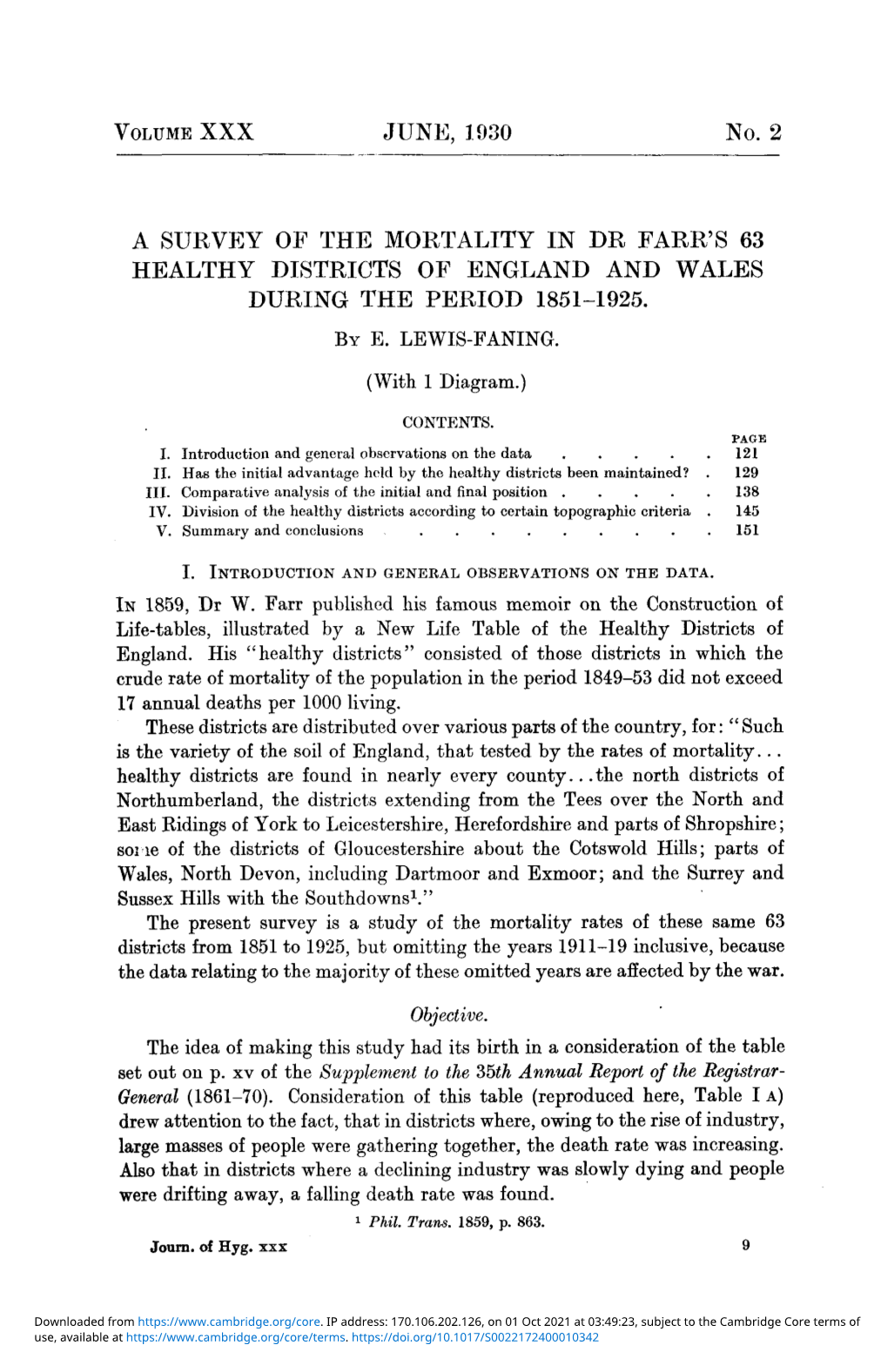 A Survey of the Mortality in Dr Farr's 63 Healthy Districts of England and Wales During the Period 1851–1925