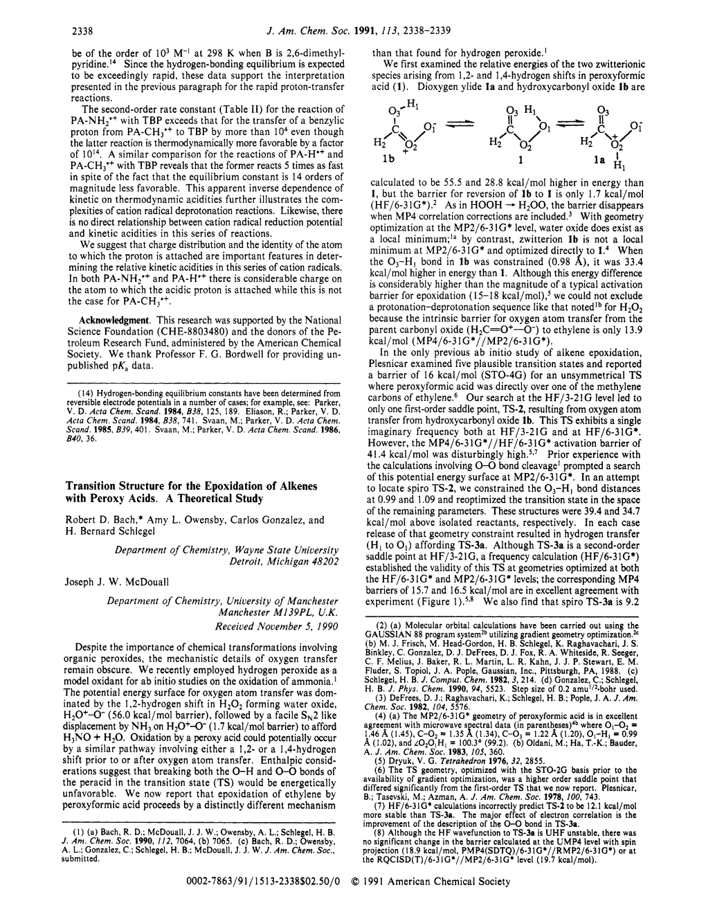 Lb Transition Structure for the Epoxidation of Alkenes with Peroxy