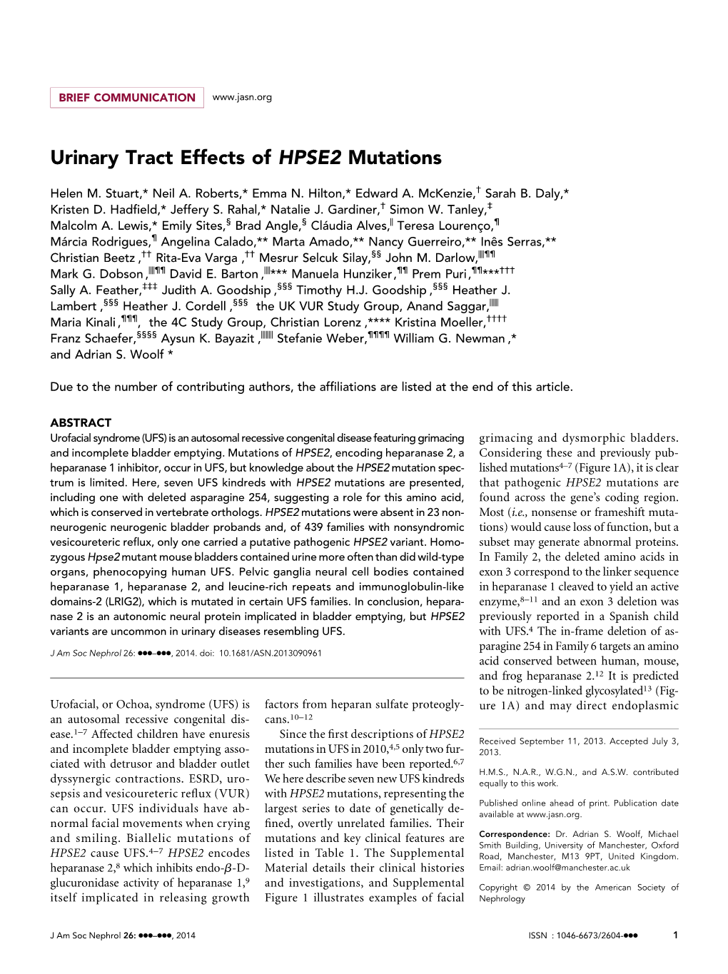 Urinary Tract Effects of HPSE2 Mutations