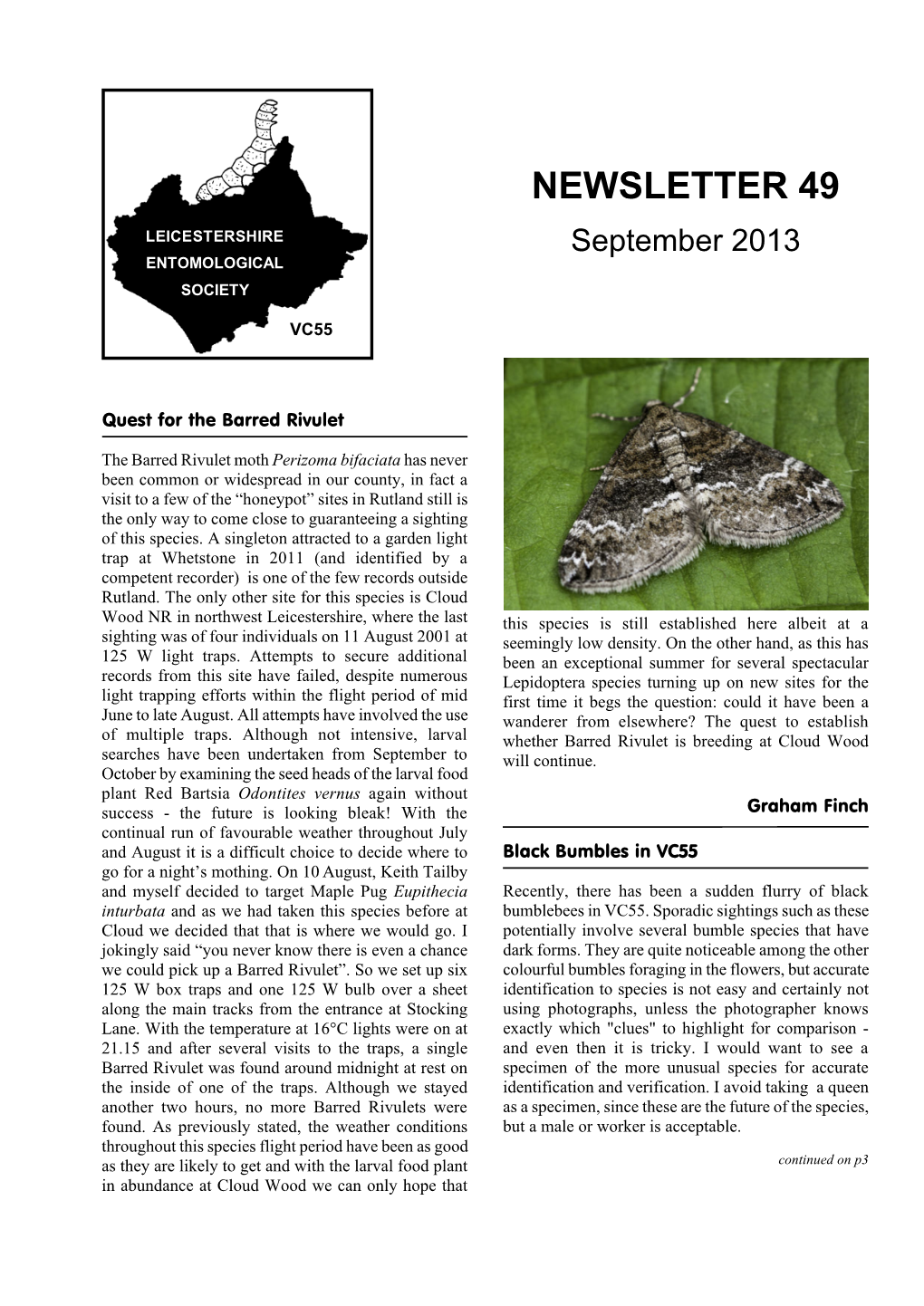 NEWSLETTER 49 LEICESTERSHIRE September 2013 ENTOMOLOGICAL SOCIETY