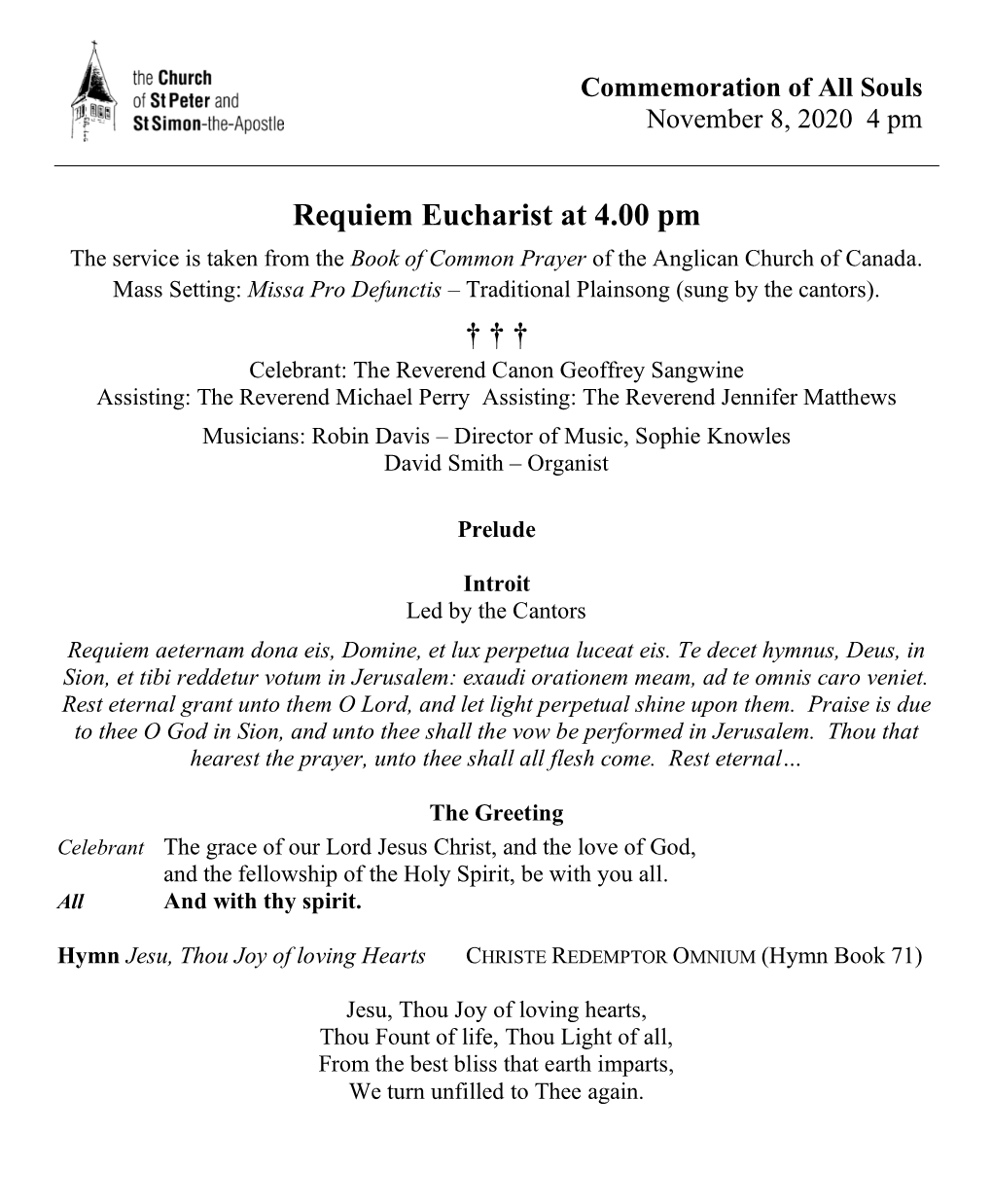 Requiem Eucharist at 4.00 Pm †