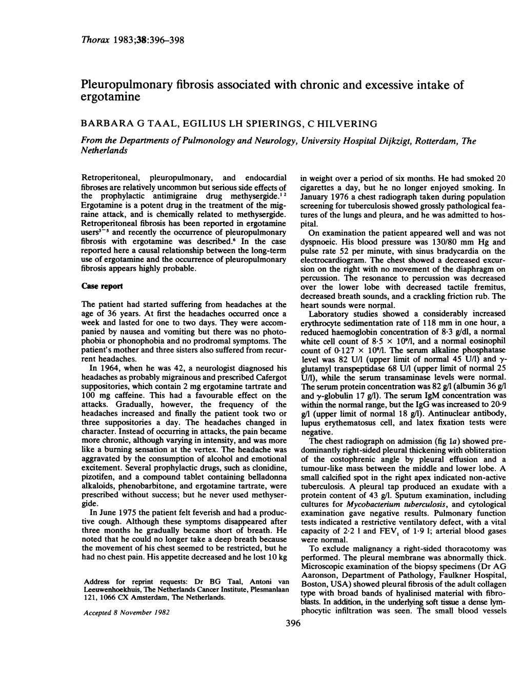 Pleuropulmonary Fibrosis Associated with Chronic and Excessive Intake of Ergotamine