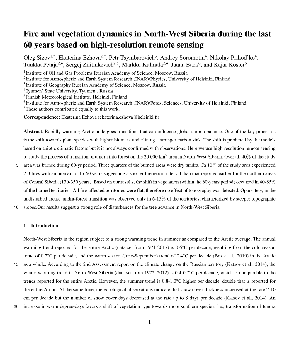 Fire and Vegetation Dynamics in North-West Siberia During the Last