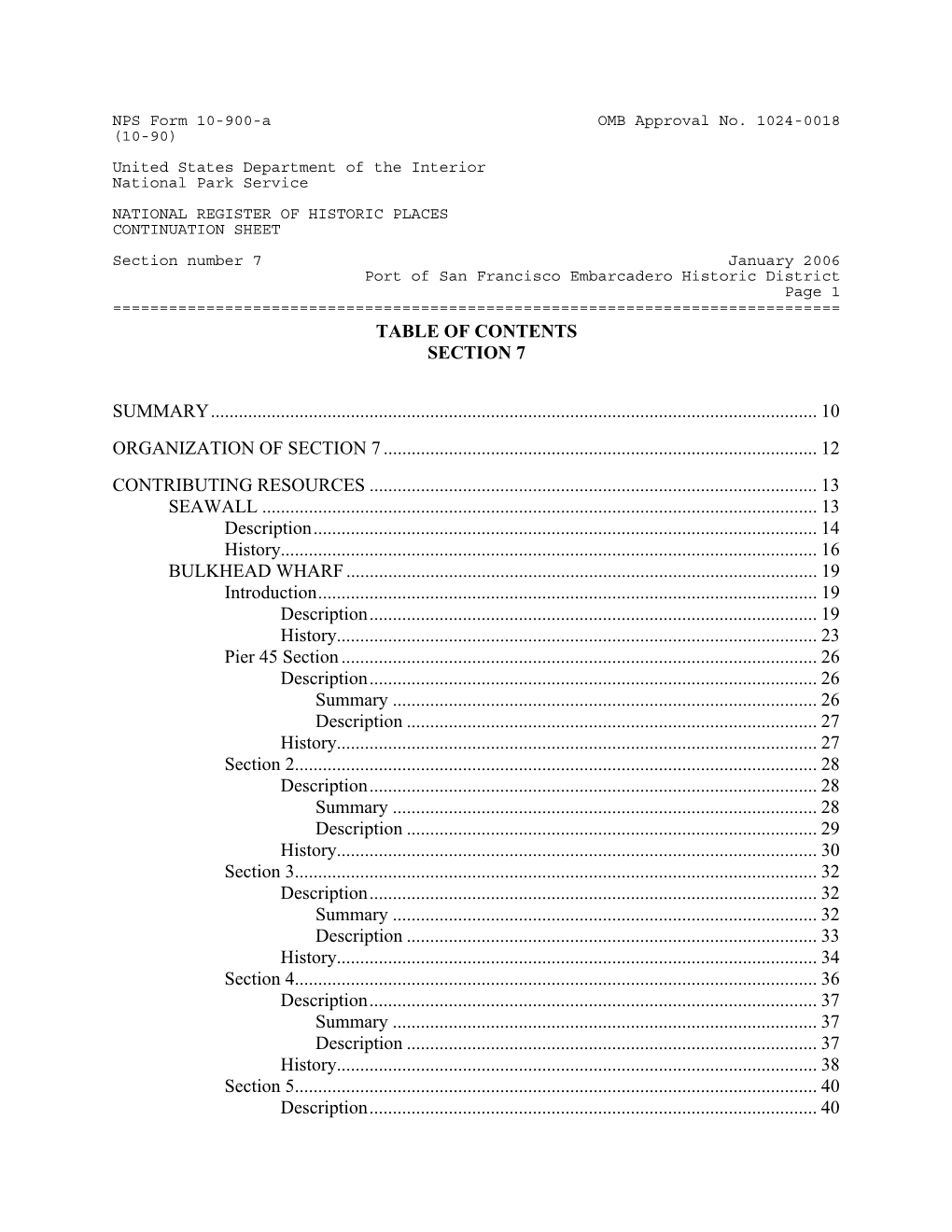 Table of Contents Section 7