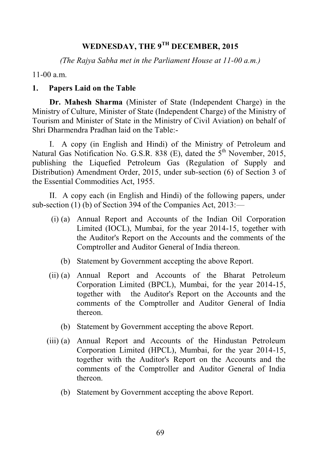 The Rajya Sabha Met in the Parliament House at 11-00 Am