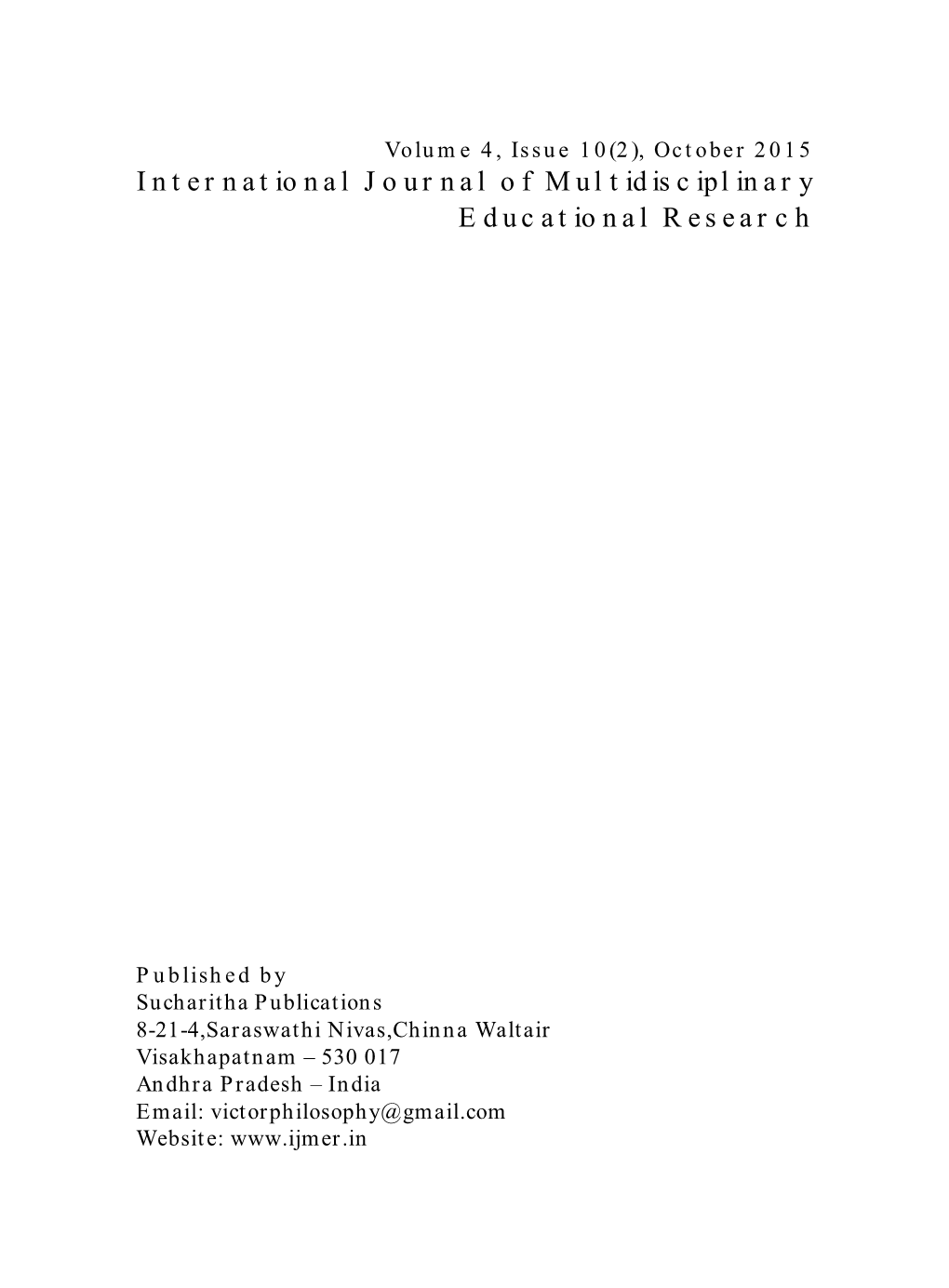 International Journal of Multidisciplinary Educational Research