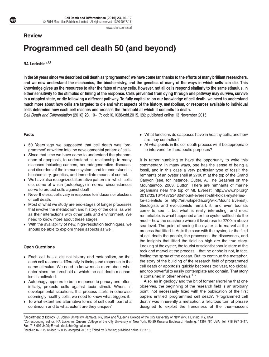 Programmed Cell Death 50 (And Beyond)