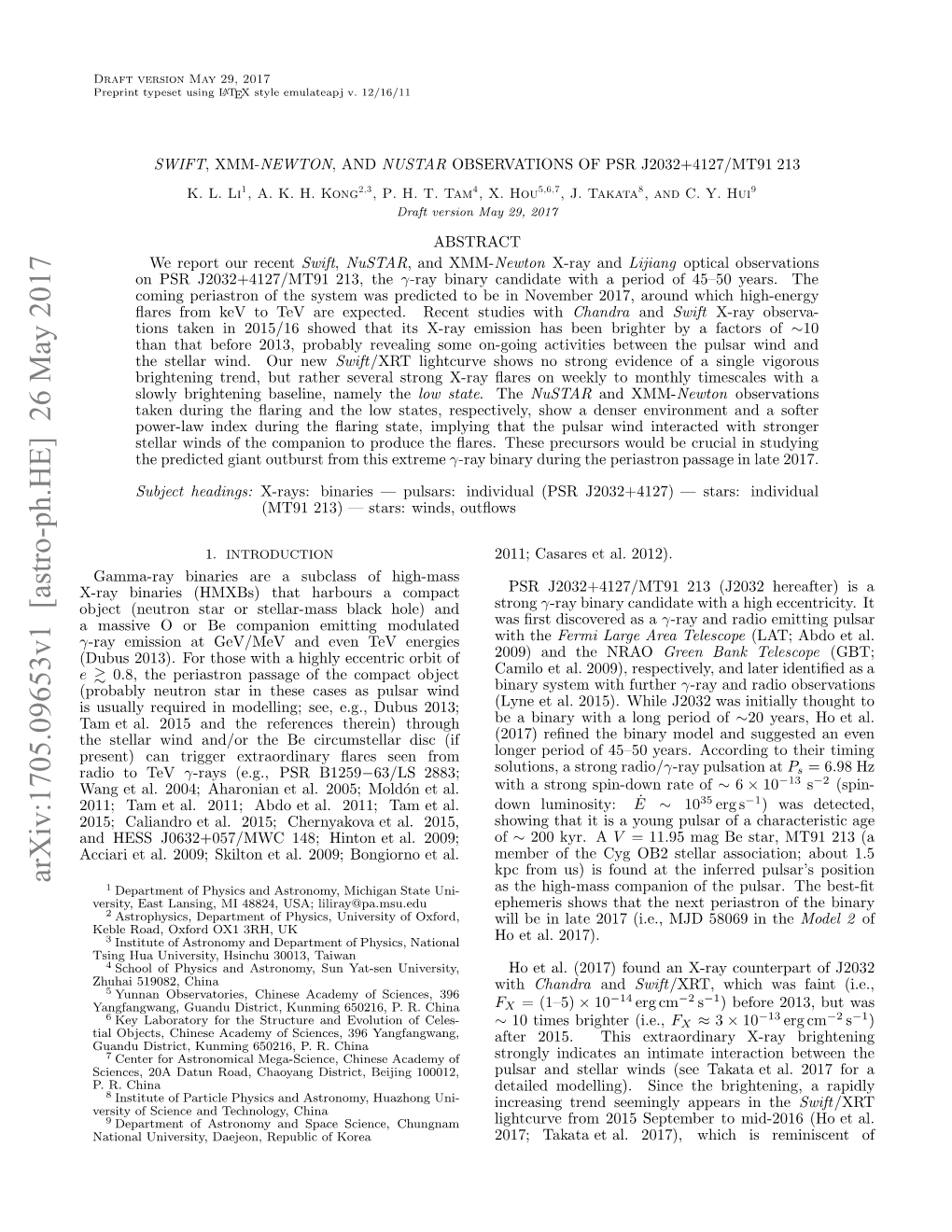 Swift, XMM-Newton, and Nustar Observations of PSR J2032+ 4127