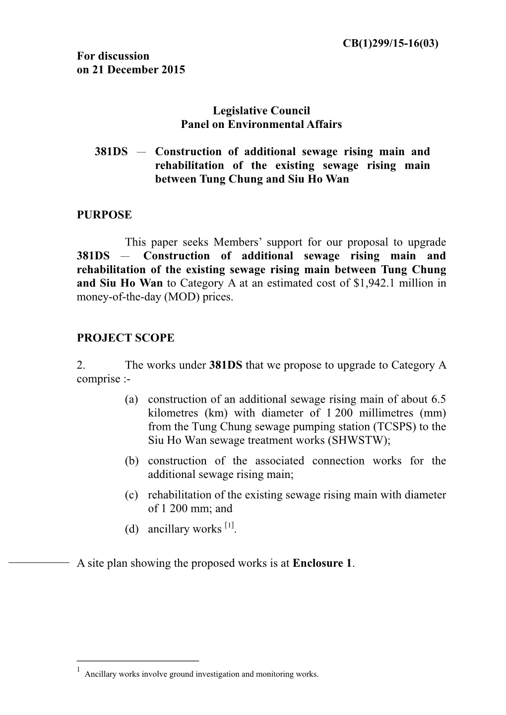 For Discussion on 21 December 2015 Legislative Council Panel On