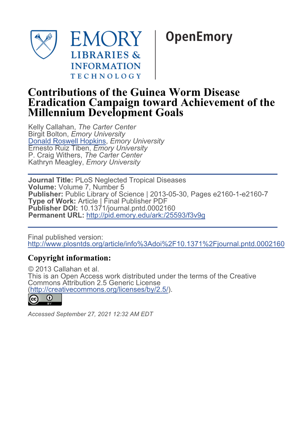 Contributions of the Guinea Worm Disease Eradication Campaign