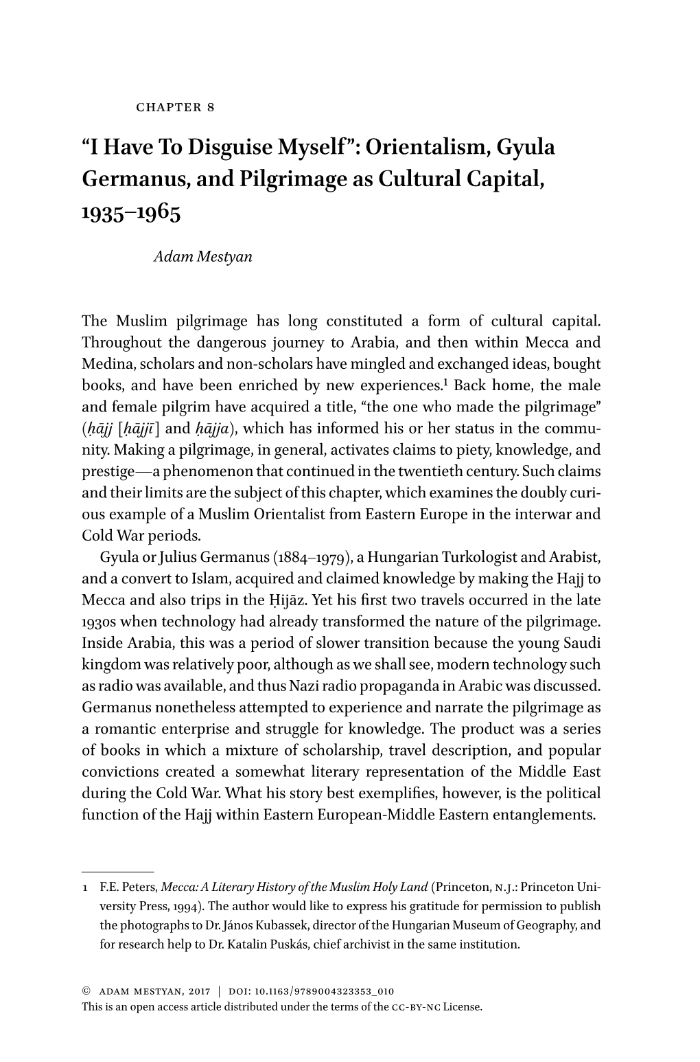 “I Have to Disguise Myself”: Orientalism, Gyula Germanus, and Pilgrimage As Cultural Capital, 1935–1965