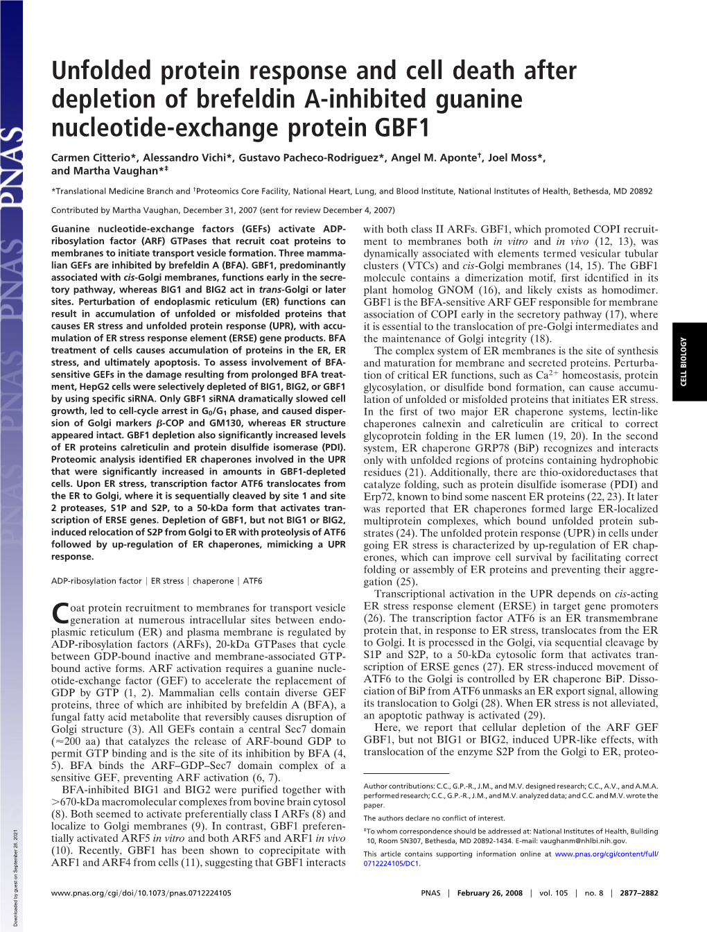 Unfolded Protein Response and Cell Death After Depletion of Brefeldin A-Inhibited Guanine Nucleotide-Exchange Protein GBF1